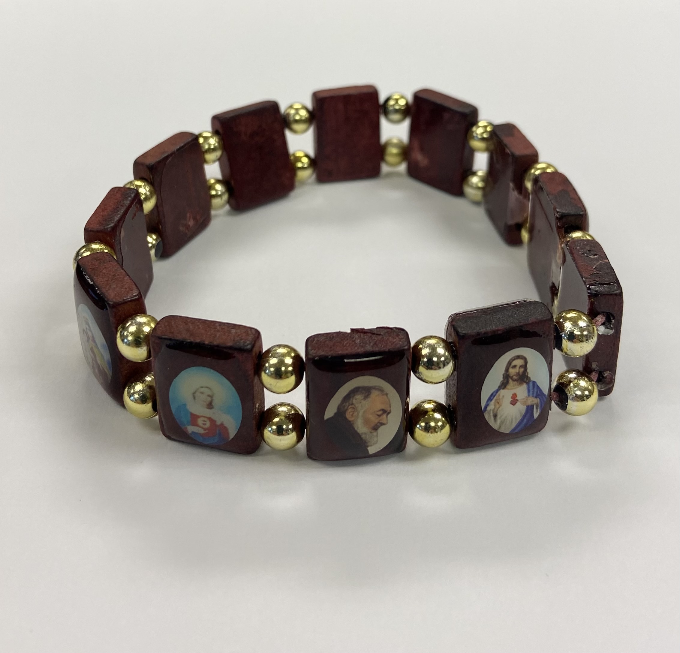 Adult Size Padre Pio and Various Saints Wooden Bracelet