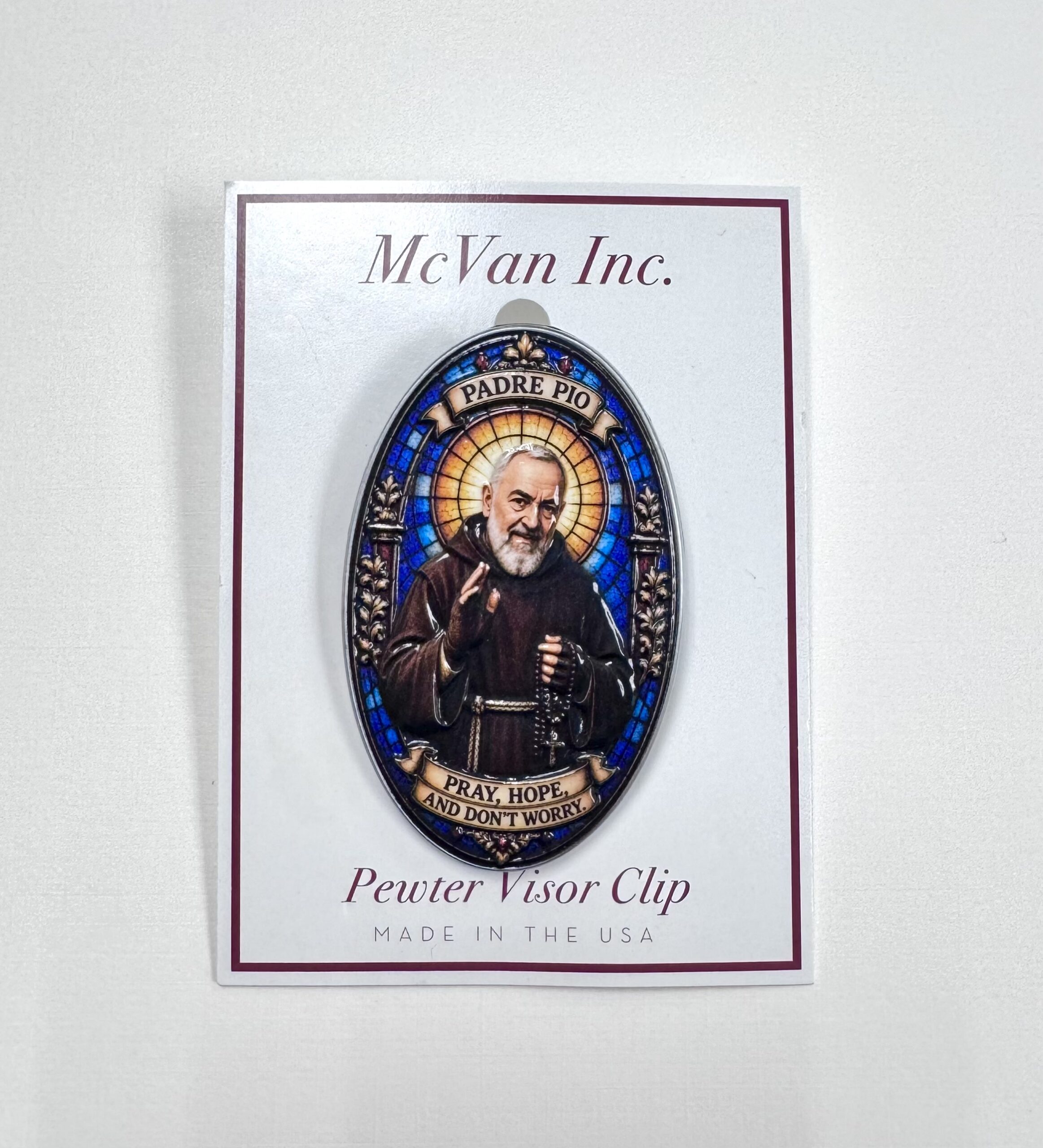 Padre Pio “Pray, Hope, & Don’t Worry” Visor Clip